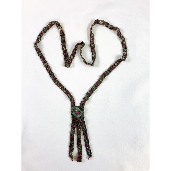 Handmade Jewelry - Vtg Antique Art Deco Seed Beaded Glass Hand Made Flapper Necklace - AS IS